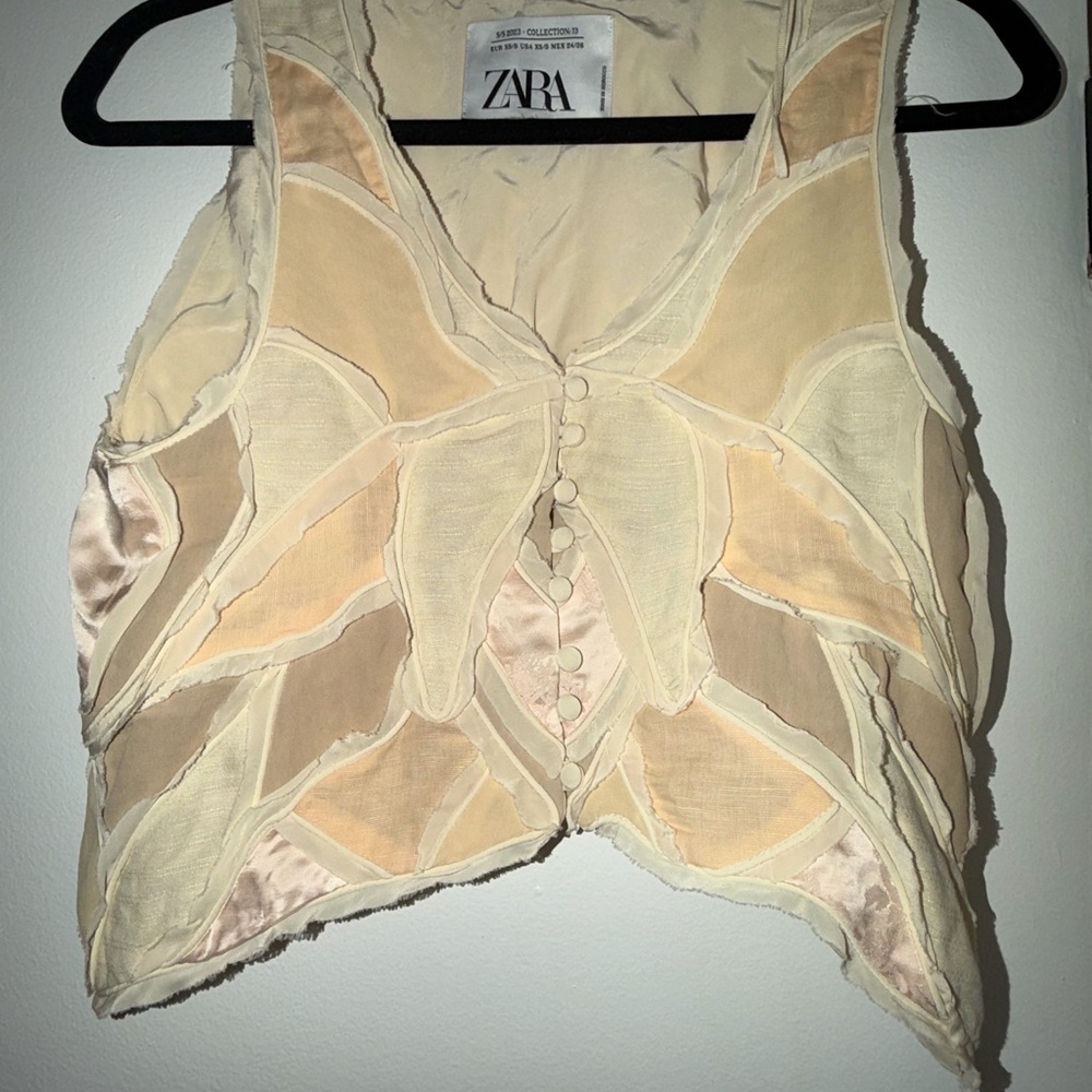Zara Cream & Beige Patchwork Sheer Crop Camisole